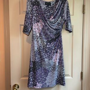 Connected Apparel Purple/Gray/Black Sheath Dress Cowl‎ Neck 3/4 Sleeve, Size 6